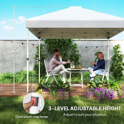 White 10'x10' Pop Up Tent UV50 Sun Protection 2 Half Sidewalls Gazebo with Wheeled Carry Bag Outdoor Use