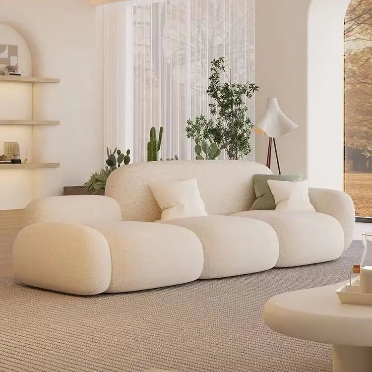 Simple living room, modern cream style, rental house, fabric sofa, straight row light luxury, bedroom sofa