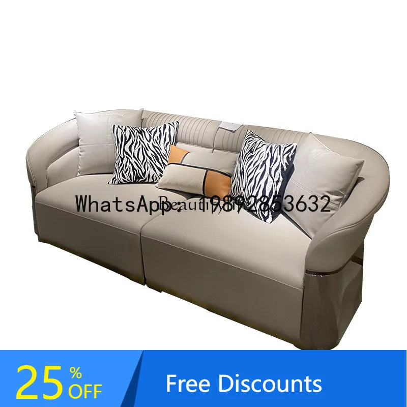 FF Italian Style Light Luxury Genuine Leather Sofa Villa Living Room Large and Small Suite Combination