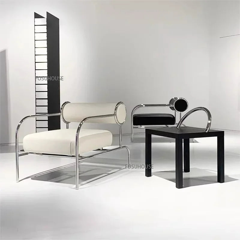 Modern Simple Living Room Chair Nordic Designer Stainless Steel Single Sofa Chair Bedroom Leisure Backr Armchair Home Furniture
