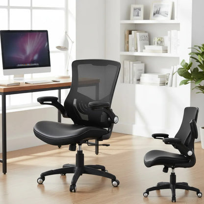 Ergonomic Office Chair with Adjustable Lumbar Support, PU Leather Seat and Flip-up Arms for Home Office Comfort