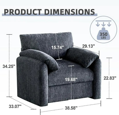 Chenille Oversized Armchair, 38.6" Wide Accent Chairs for Living Room & Bedroom Modern Lounge Chair, Upholstered Mid-Century