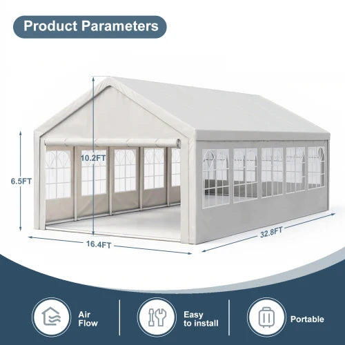 16'x32' Carport Car Canopy Party Tent with 3 Storage Bags & Removable Sidewalls, Outdoor Gazebo with 4 Ground Tubes