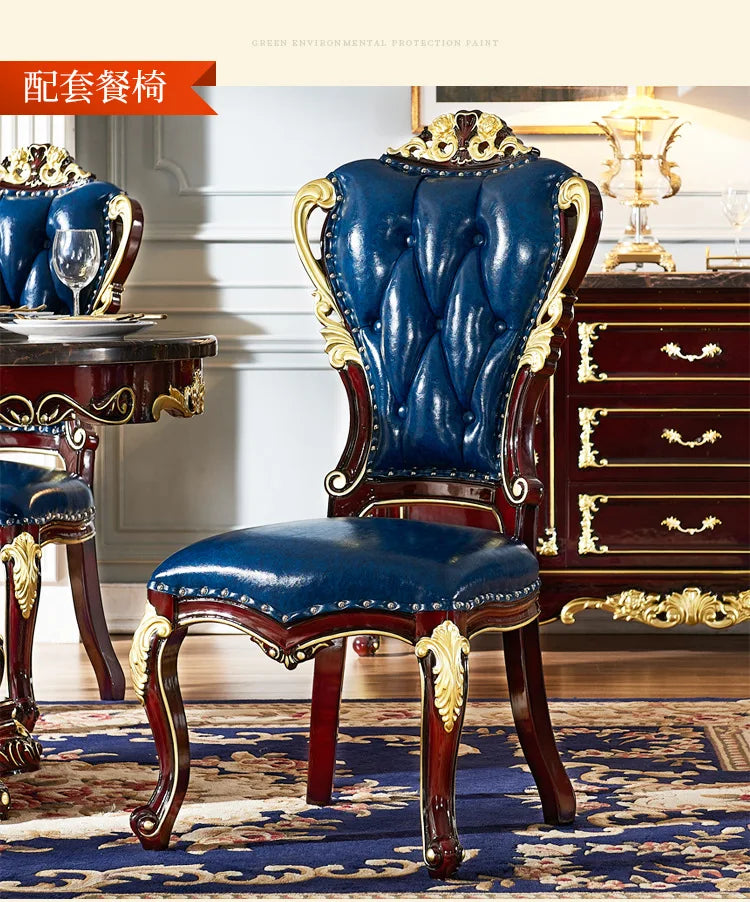 SGF European-style Marble Solid Wood Dining Table Carved Dining Table and Chair Set