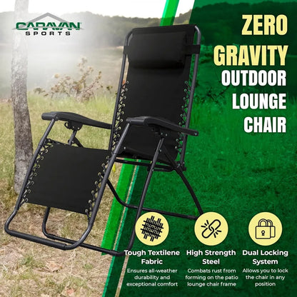 Portable Zero Gravity Folding Recliner Chair for Outdoor Camping Pool Patio with Adjustable Headrest, Black