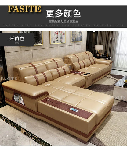 Leather sofa simple modern small apartment leather art corner furniture large combination package