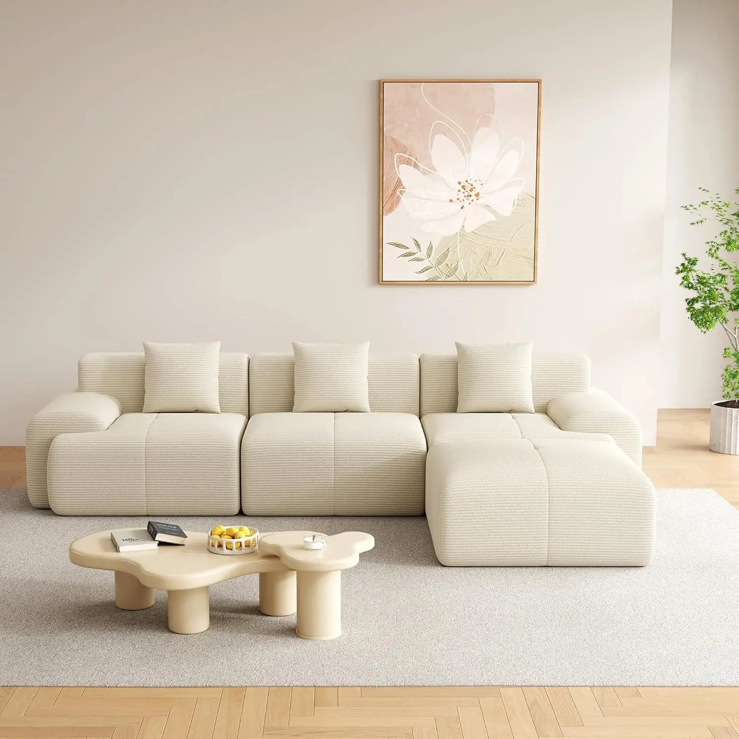 120" Cloud Modular Sectional Couch,Boneless Sofa,L-Shape Upholstered Sofas with Deep Seat