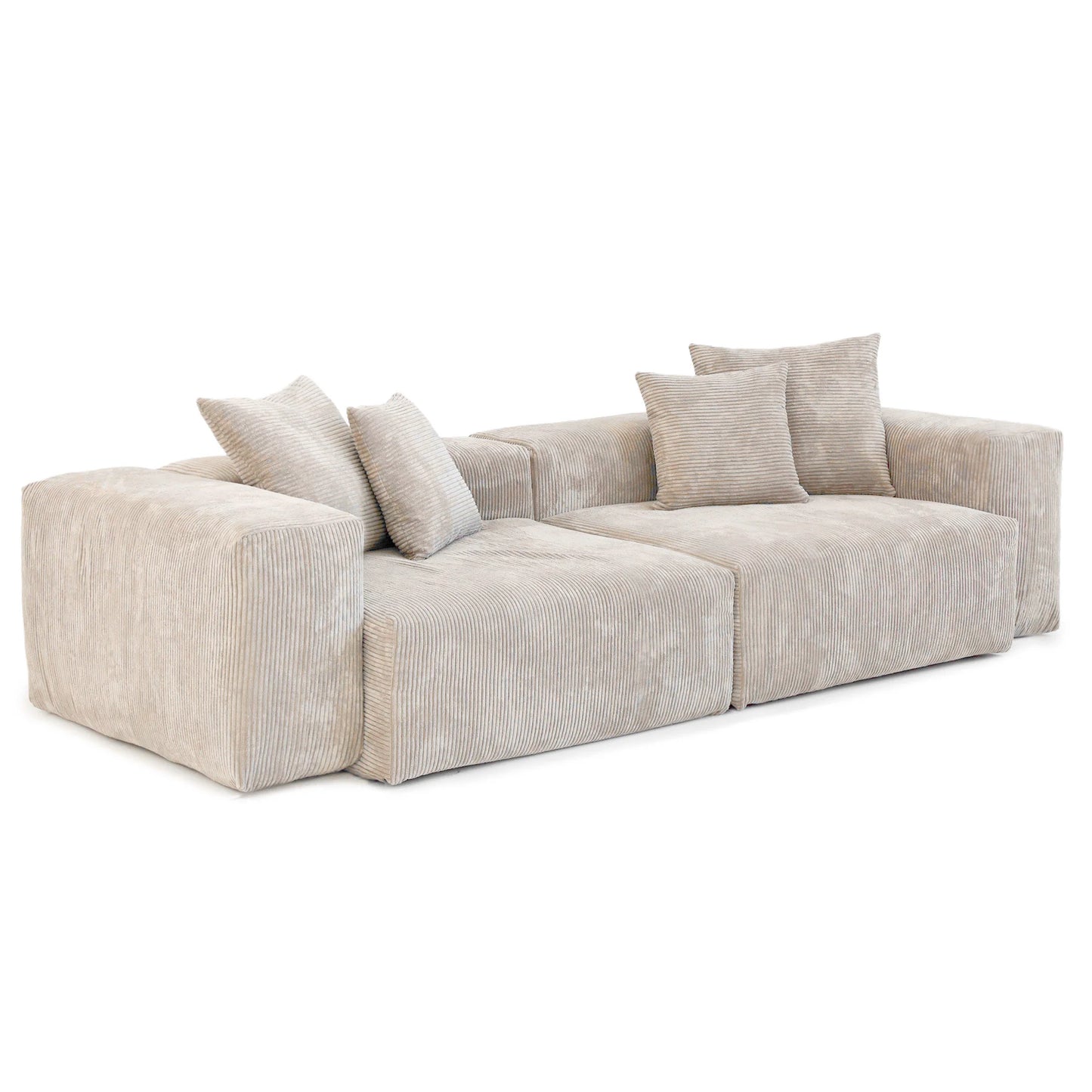 Modern Corduroy Fabric Sectional Couch with 4 Pillows 102" L-Shaped Sofa with Chaise Ottoman Hardwood Frame Sofa for Living Room