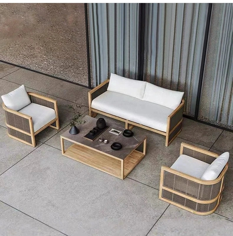 Outdoor villa courtyard sofa high-end teak sofa furniture combination hotel homestay waterproof