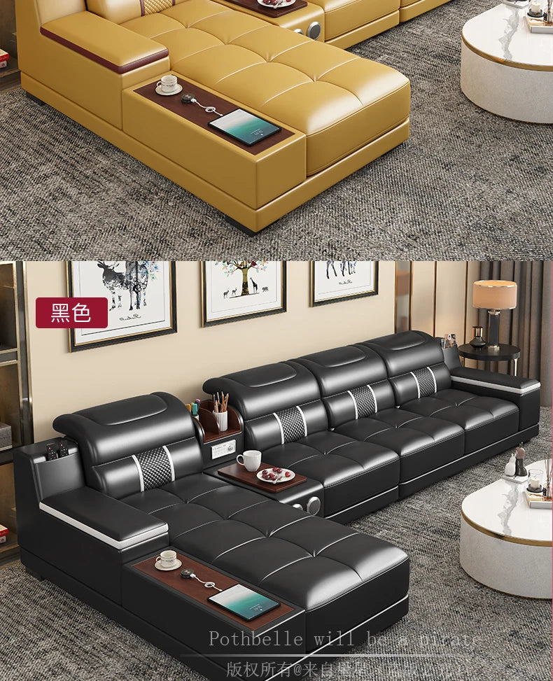 Leather Sofa Modern Simple Living Room Small Apartment Latex Storage Top Layer Leather Sofa