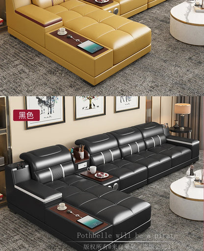 Leather Sofa Modern Simple Living Room Small Apartment Latex Storage Top Layer Leather Sofa