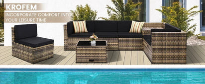 YND6-Q8 pieces outdoor Wicker rattan patio sectional furniture set.glass top table with hidden storage.7 sofa sections.oversized