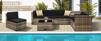 YND6-Q8 pieces outdoor Wicker rattan patio sectional furniture set.glass top table with hidden storage.7 sofa sections.oversized