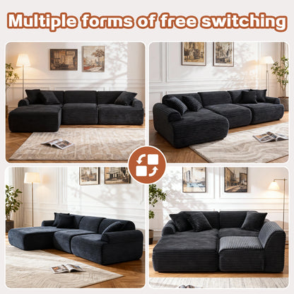 L-shaped oversized modular leather segmented sofa, leather deep seat modular corduroy sofa, suitable for families and big spaces