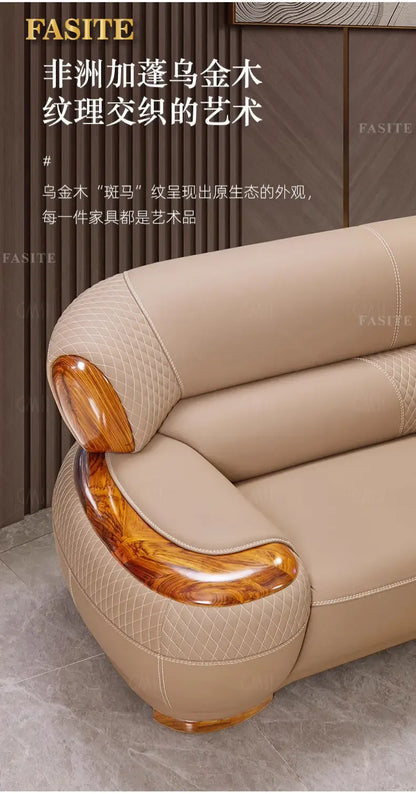 Modern new Chinese ebony leather sofa high-end villa solid wood first layer cowhide European living room luxury furniture