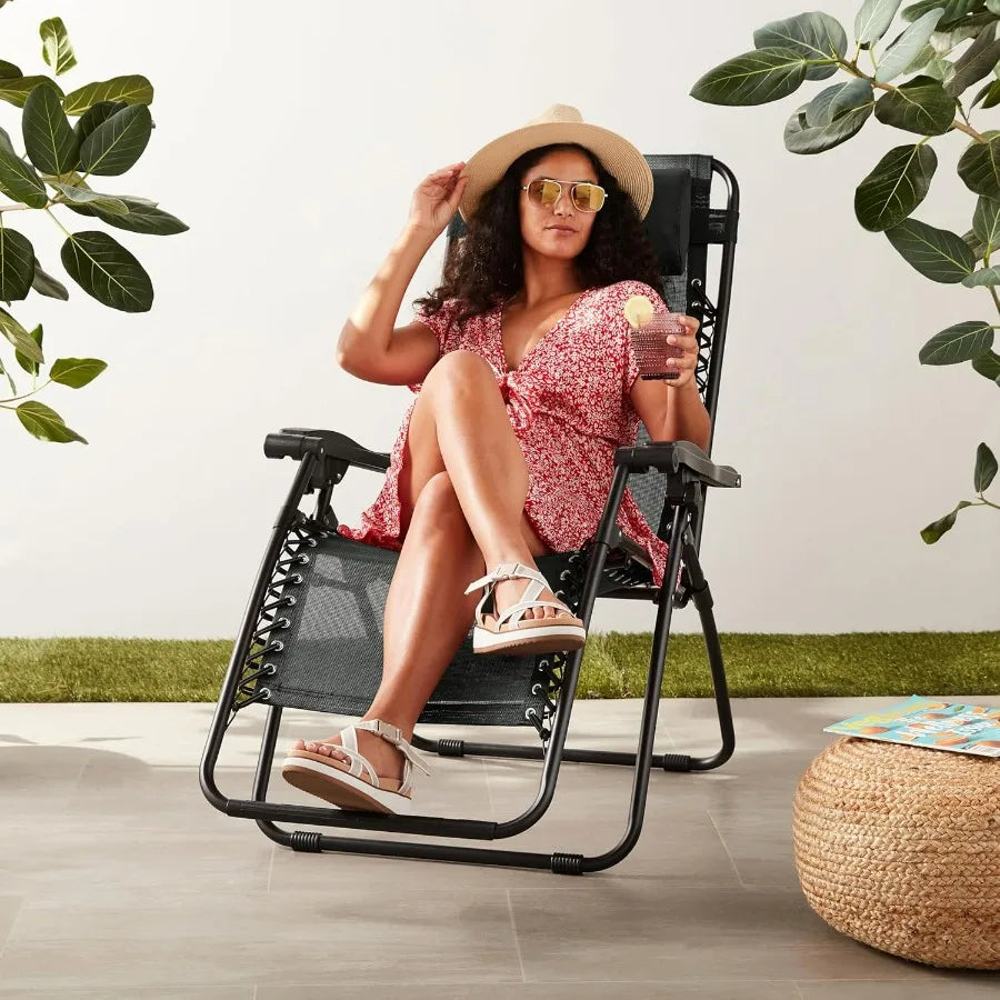 Basics Outdoor Patio Zero Gravity Lounge Chair with Pillow, Folding Reclining and Textilene Adjustable, Folding Lounge 26