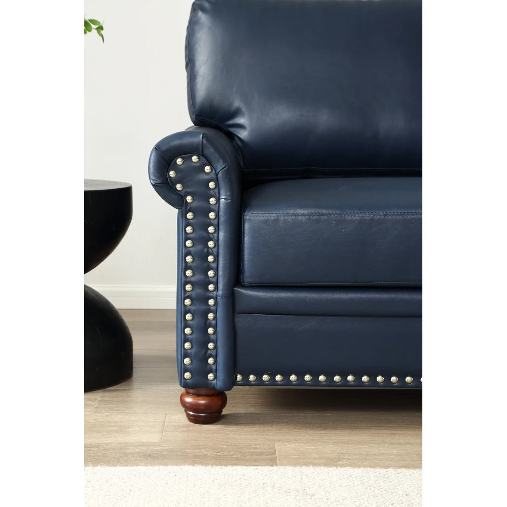 Living Room Sofa Single Seat Chair with Wood Leg Navy Blue Faux Leather