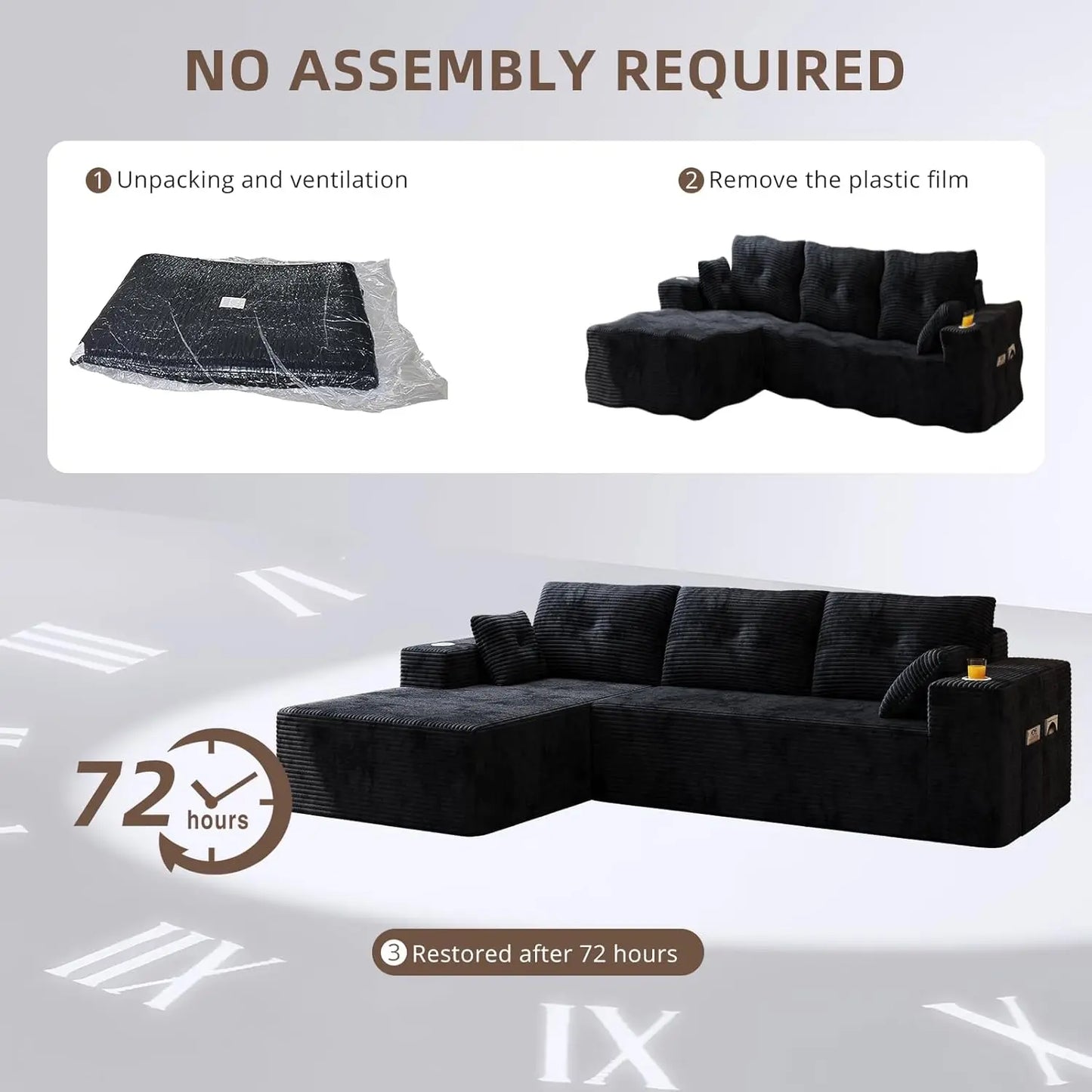 109" Boneless Couches for Living Room, Modular Sectional Sofa with Oversized Chaise, L-Shape Cloud Couch with Deep, Customized