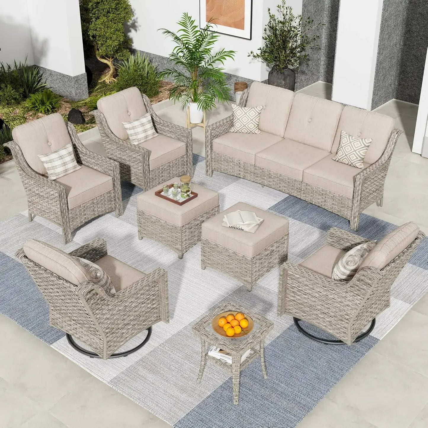 Wicker Outdoor Furniture Patio Conversation Rattan Sofa Set for Garden,Poolside,Backyard,Deck