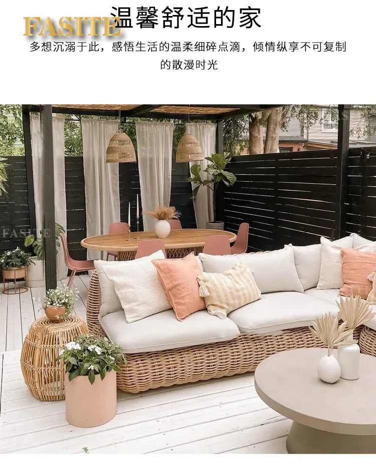 Outdoor rattan woven sofa, balcony, courtyard sofa, coffee table, outdoor rattan woven furniture