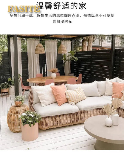Outdoor rattan woven sofa, balcony, courtyard sofa, coffee table, outdoor rattan woven furniture