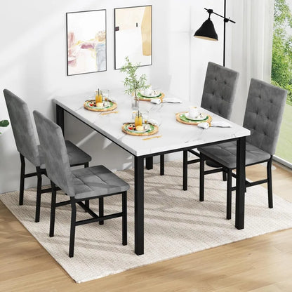 Dining Table Set for 4,Faux Marble Kitchen Table and Chairs of 4, Modern Dining Room Set for 4,Dinner Tabl