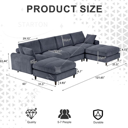 121" Modular Sectional Sofa Couch L Shaped Upholstered Sofa With Chaise Cushion Oversized 6 Seater Couches Sofas For Living Room