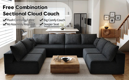 Cloud-style sectional sofa, with corduroy cover, fluffy memory foam cushions, easily assembled, modular recliner, large sofa set