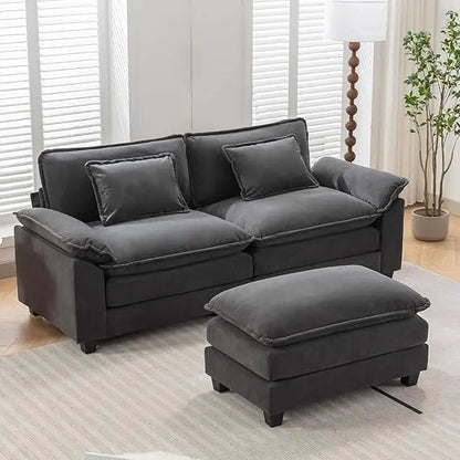 Comfy Cloud Couch Modular Sectional Sofa, Modern Chenille Deep Seat Sleeper Couches with Ottoman and Pillows for Living Room