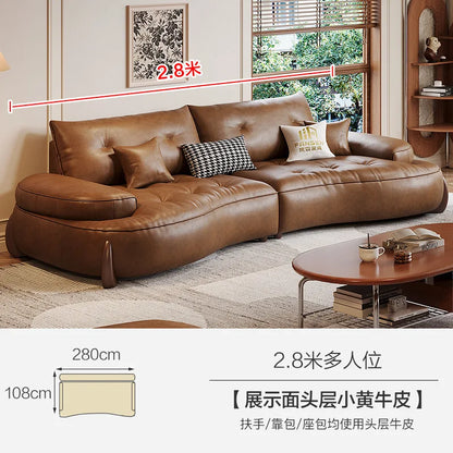 Leather sofa household living room modern brown small apartment curved creative sofa