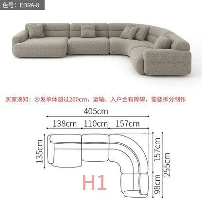 B456 Minimalist new fan-shaped large flat-layer curved sofa customized left and right concubine lamb wool large apartment