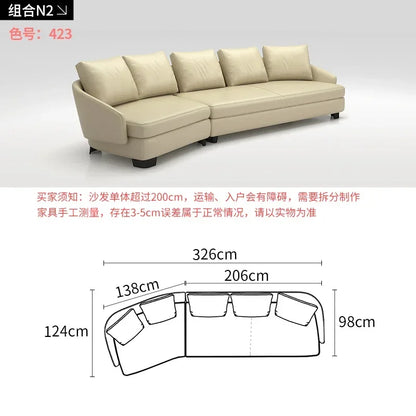 Designer Curved Leather Sofa Italian Cowhide Light Luxury Brands High-End