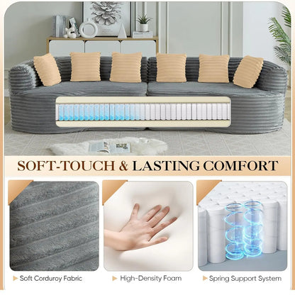 Oversized Curved Sectional Sofa, 106” Modern Boneless Modular 4-Seater Couch with 6 Pillows Corduroy Deep Seat Sofas, Custom