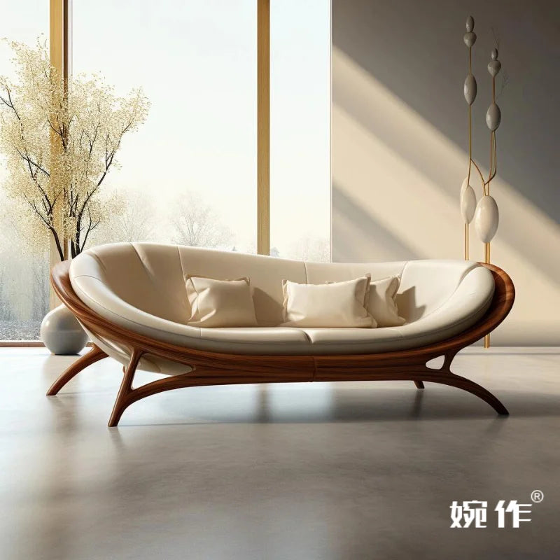 Washable White Nordic Sofa Wood Adults Reclining Lounge Double Chaise Couch Living Room Bedroom Lazy Divano Letto Furniture