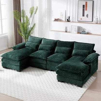 U-Shaped Sectional Sofa Couch, Modern Chenille, Comfy Modular Sleeper with Double Chaise, Memory Foam for Living Room