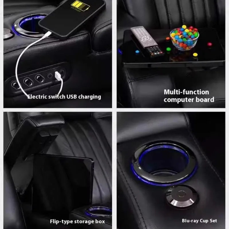 Luxury Dual Motor Recliner Sofa, LED, USB, Storage & Table