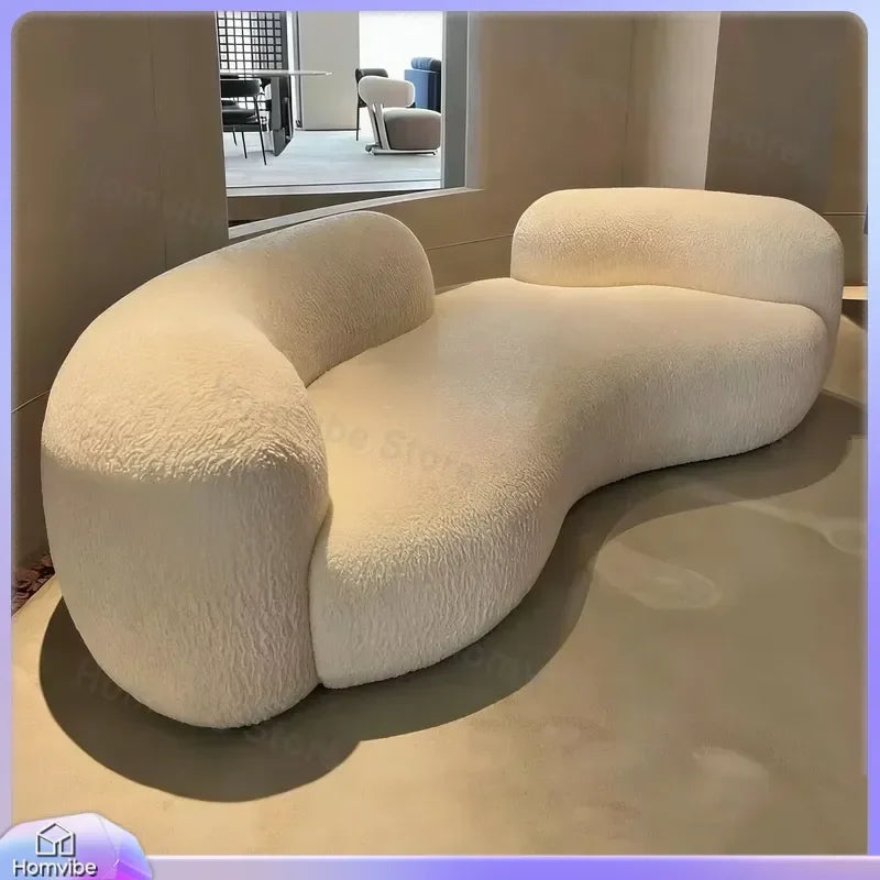 Cream Italian Light Luxury Single Reclining Curved Sofa Solid Wood Frame Small Apartment Living Room Sofa for Clothing Stores