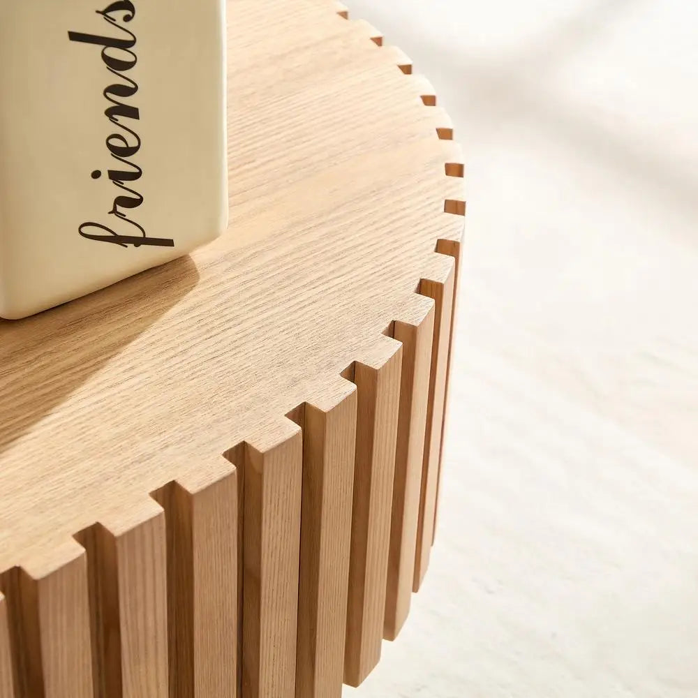 43.7" Modern Drum Coffee Table Oval Wooden Accent Table with Sturdy Pedestal Base for Living Room Office ASH Color