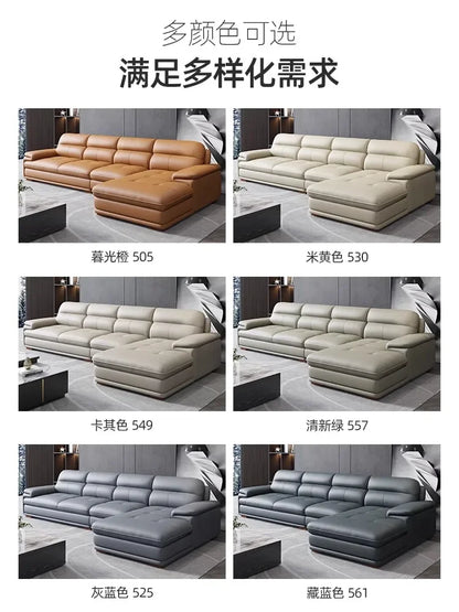 Nordic Italian light luxury leather sofa with a top layer of cowhide, modern and minimalist living room size,  art sofa