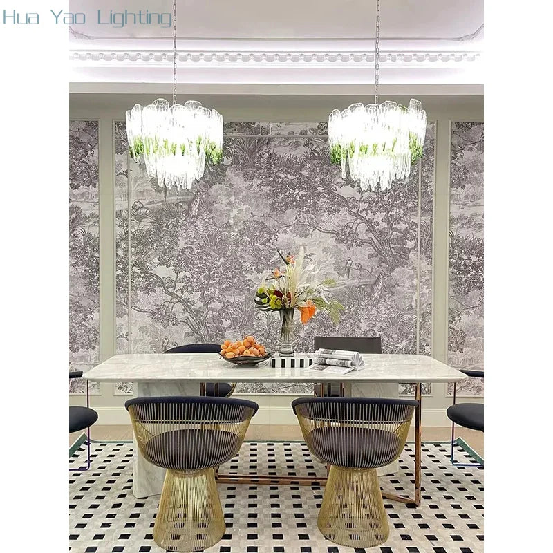 French Romantic Lustre Luxury Chandeliers Antique Designer Gradient Green glass LED Main lamps For Living Room