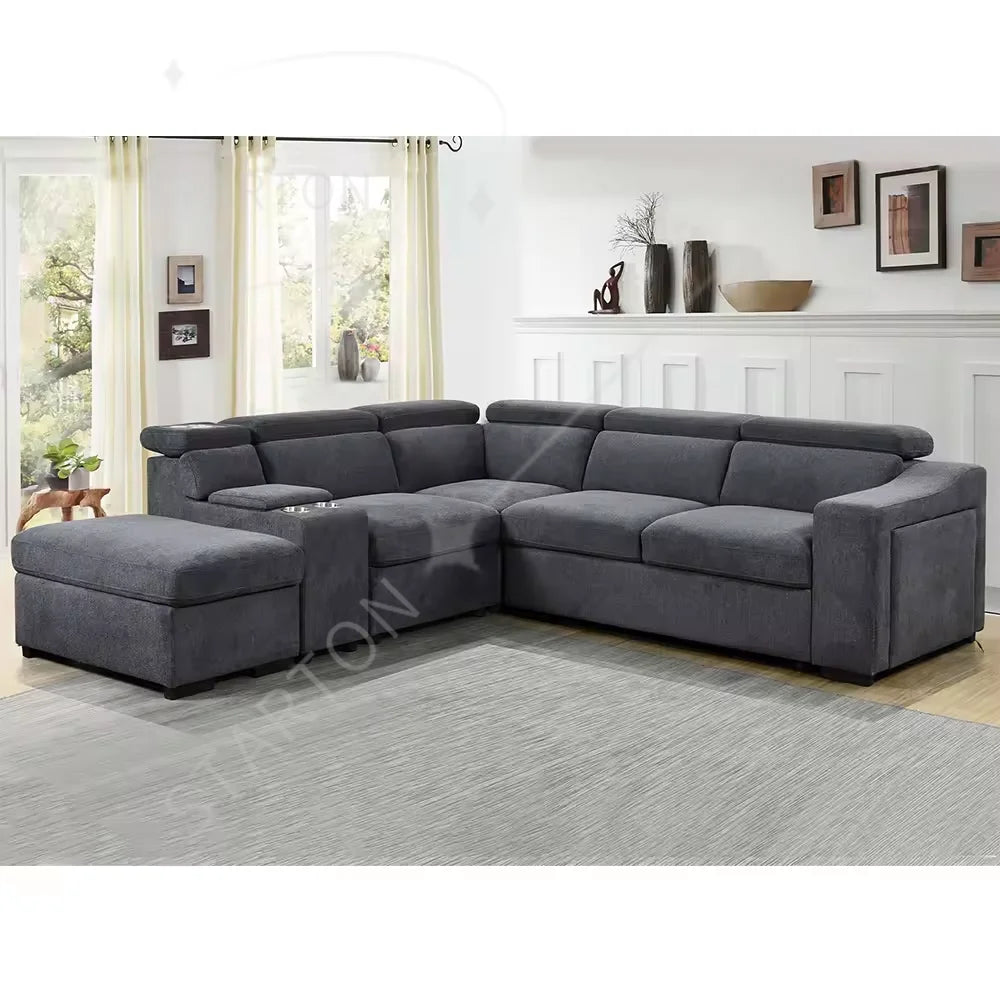 Sofa Furniture Fast Charger Cup Holder Functional Set Has Pull Out Bed and Storage Living Room Sofa