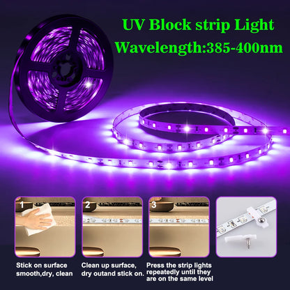 1-12m UV black strip light,DC 5V,USB plug,385-400nm,60 LED/m,lighting painting,luminous party,fluorescent poster,living room