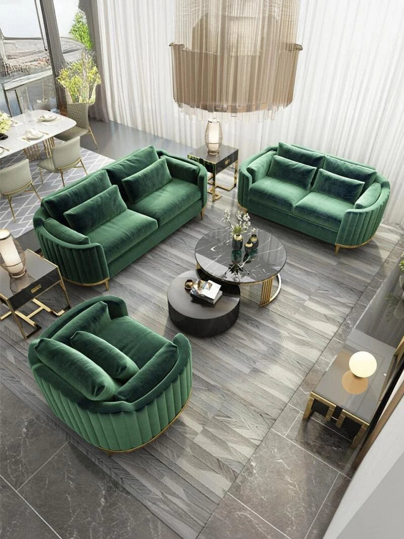 Modern Living Room Sofas Sets Sectional Couch Velvet Upholstered Loveseat Sofa 3 Pieces Italian Sectional Sofa Chair