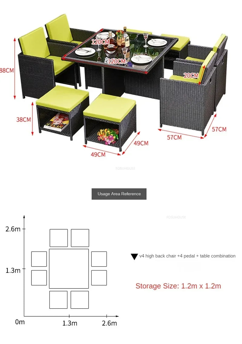 Outdoor Table Chairs Patio Rattan Furniture Set Italian Leisure Open-air Garden Furniture Sets Waterproof and Sun-proof Armchair