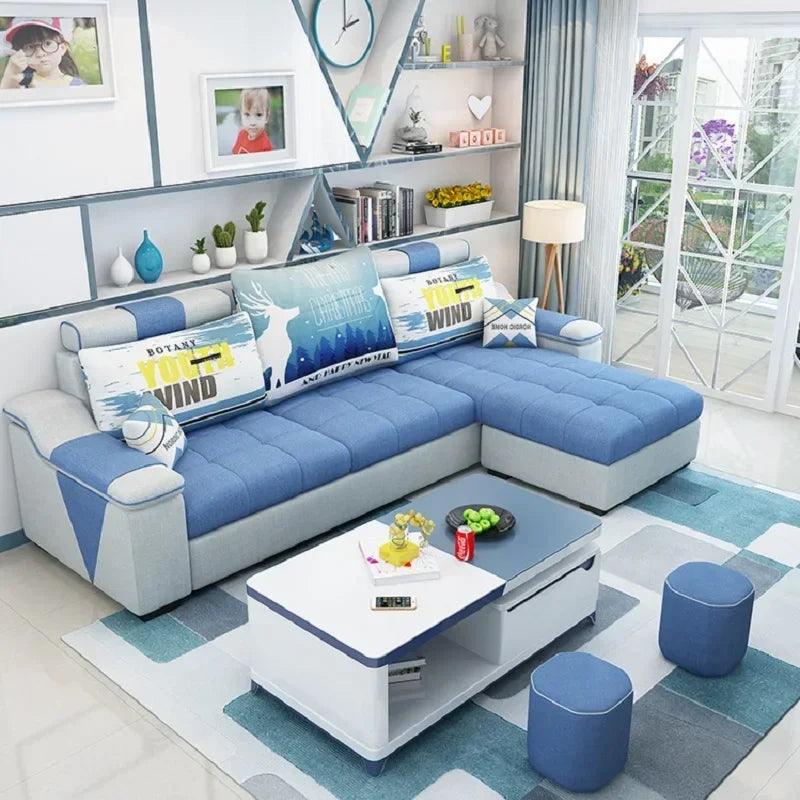 small apartment simple modern living room removable and washable corner three seat fabric sofa