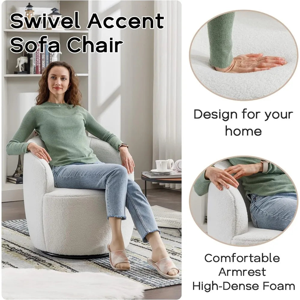 Swivel Barrel Chair, 360° Small Single Sofa Armchair Comfy Round Sofa Chair, Boucle Chairs Padded Armchair, Modern Rou