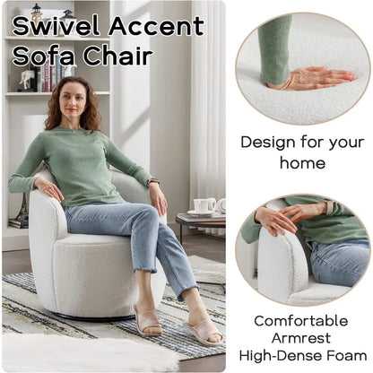 Swivel Barrel Chair, 360° Small Single Sofa Armchair Comfy Round Sofa Chair, Boucle Chairs Padded Armchair, Modern Rou