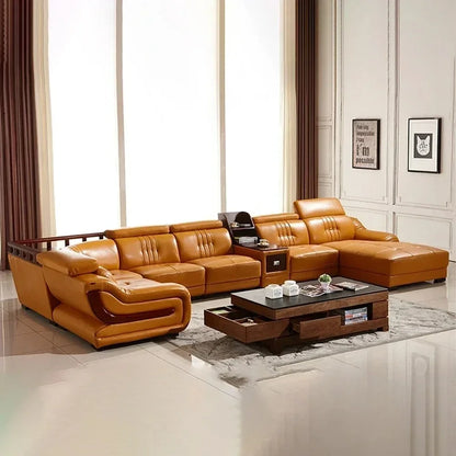 MANBAS Premium Italian Genuine Leather Sofa Sets Big Sectional Couch Living Room Sofas With Adjustable Headrests Home Furniture
