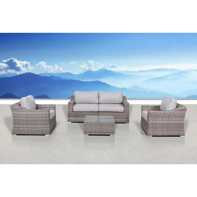 4-Seater Wicker Conversation Set with Cushions – Weatherproof & Fully Assembled Outdoor Furniture