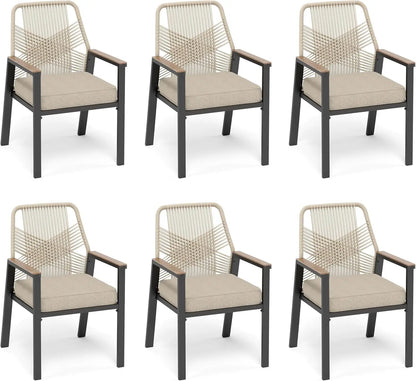 NEW Patio Dining Chairs Set of 6, All-Weather Woven Rattan Outdoor Chairs &Waterproof Cushion &Wrought Iron Frame